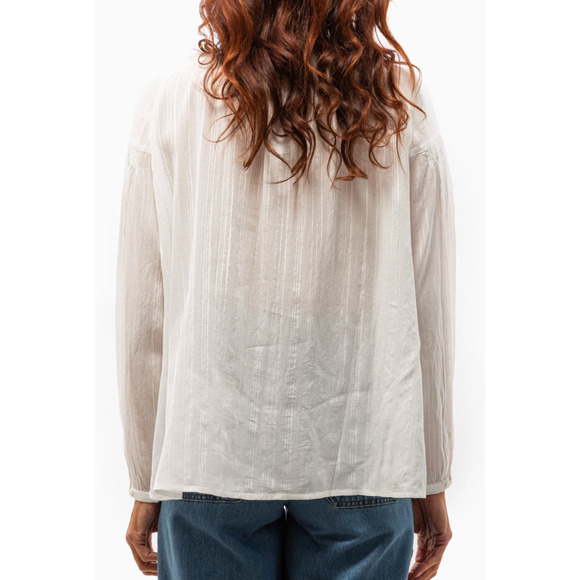 VANESSA BRUNO Nipoa Striped Blouse Sheer Split Neck in White - Picture 7 of 11